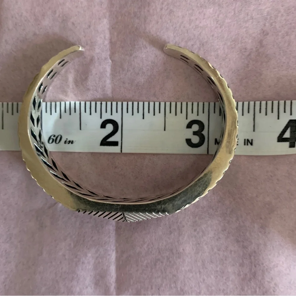 COPY - Elizabeth and James Textured Feather Stud Cuff bracelet sterling silver - Picture 2 of 11